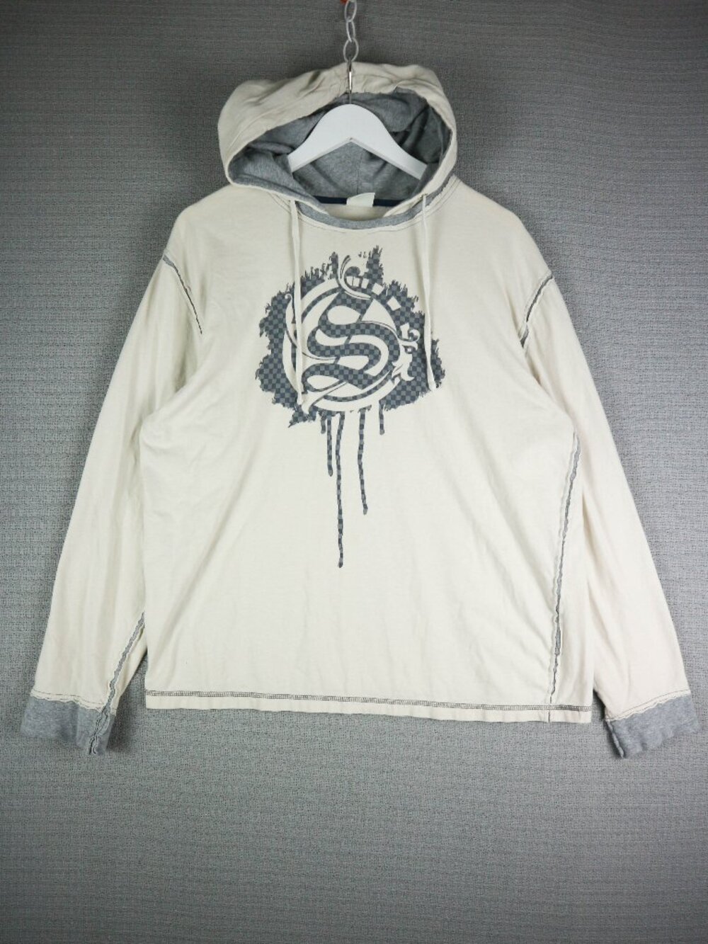 725 Original Mens Thin COtton Grunge Y2K Style Hoodie Off White Cream Large